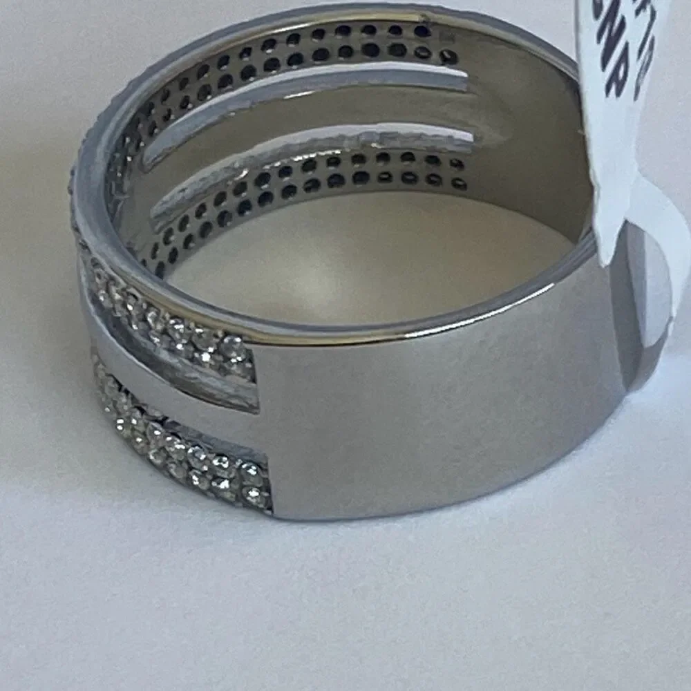 Men’s Stainless Steel Ring Size 10 CZ Pave Band Silver Statement